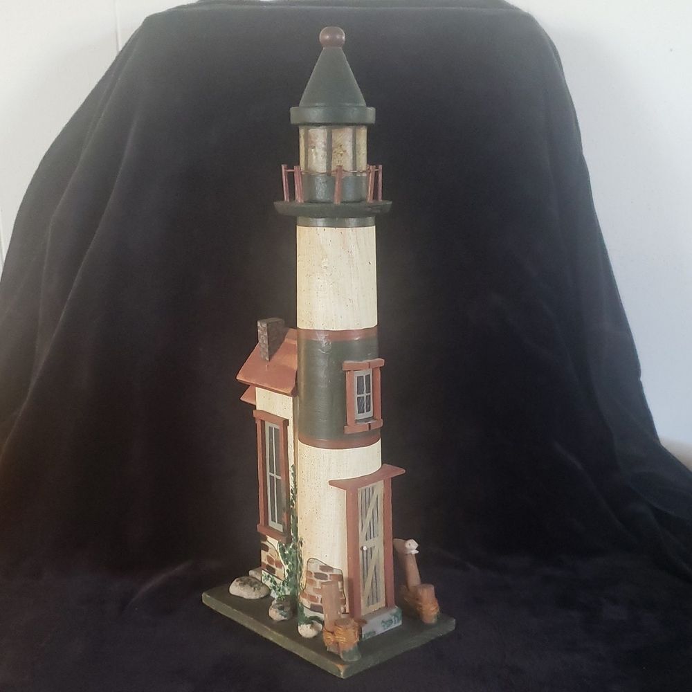 Vintage Wooden Lighthouse Figurine Unbranded